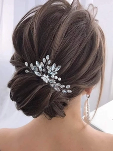 Elegant bridal hair comb with handmade glass beads and crystals on silver wire for wedding
