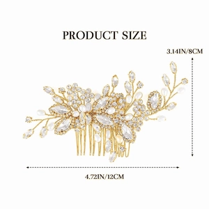 Peigne à cheveux de mariée fait main avec fleurs dorées en cristal et perles