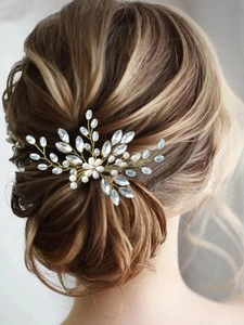 Handmade Wedding Bridal Hair Stick Faux Artificial Pearls Clear Crystals Elegant Floral Rhinestone Hair Pin For Women Party Accessory
