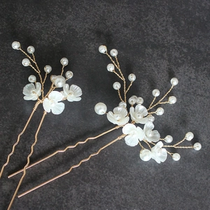 Handmade Flower Artificial Pearl U-Shaped Hair Sticks For Women Wedding Bridal Hair Accessories Gold Silver Metal Wire Hairpins