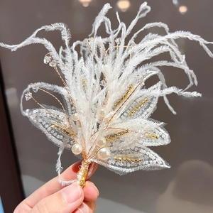 Pince à cheveux élégante en plumes pour filles avec perles et cristaux de spectacle