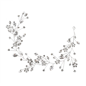 Silver bridal hair vine with floral accents and sparkling rhinestones for weddings