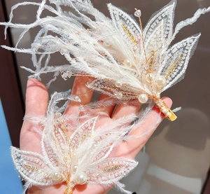 Ensemble de pinces à cheveux en plumes blanches avec dentelle et perles pour filles