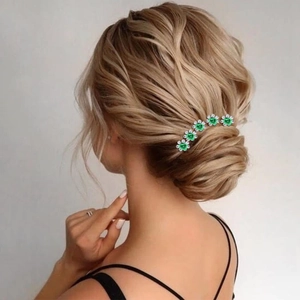 Green crystal rose flower U-shaped hair pins set for elegant low bun hairstyles