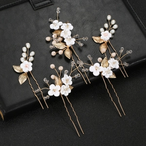 Épingle à Cheveux de Mariage Floral Alliage Feuille Imitation Künstliche Perle Cristal Fleur Accessoires de Cheveux Mariée Or Argent