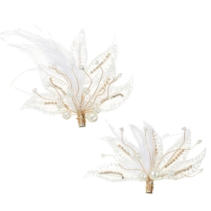 Détails des barrettes en plumes blanches avec perles et strass pour petites filles