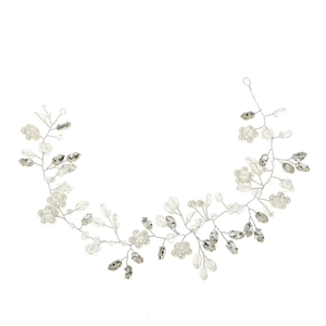 Accessoire de cheveux mariée fait main avec perles et cristaux sur fil argenté chic
