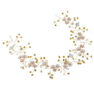 Handgefertigter Braut-Haarschmuck mit rosa Blumen, weißen Perlen und glänzenden Strasssteinen