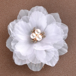 Peigne à Cheveux Fleur en Tissu Fait à la Main Élégant Fausse Künstliche Perle Strass Coiffe de Mariée Pour Mariage Fête Femme Accessoires