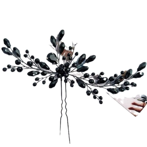 U-shaped black crystal hair pin with elegant branch design for vintage Chinese styling