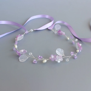 Elegante Fascia per Capelli Floreale con Perle Artificiali Cristalli Fiori in Resina e Nastro di Raso Accessorio per Matrimonio Festa Donna