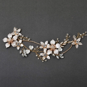 Handgemachte Braut Haarranke Gold Legierung Blumen Künstliche Perle Strass Hochzeit Kopfschmuck Für Bräute Elegante Damen Haar Accessoires