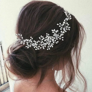 Handmade Artificial Pearl Rhinestone Bridal Hair Vine Silver Alloy Floral Wedding Headband For Women Elegant Party Hair Accessories