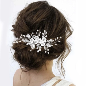 Peigne à Cheveux Fleur de Mariage Fait Main Avec Décoration en PVC Aspect Céramique Strass Künstliche Perle Coiffe Mariée Femme