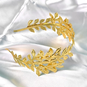 Baroque gold leaf bridal crown headband for weddings, elegant leaf vine hair accessory