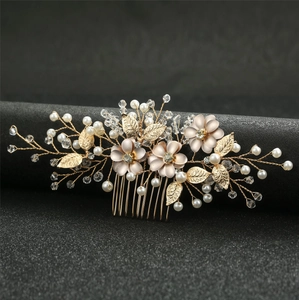 Handmade Alloy Flower Leaf Hair Comb With Faux Artificial Pearls Rhinestone Crystal For Wedding Party Bridal Women Hair Accessories