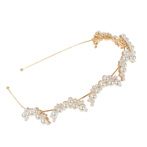 Serre-tête de mariée doré élégant avec perles nacrées dans un design de vague en lune