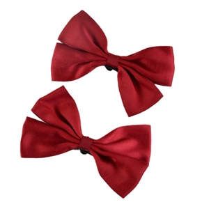 Set of two burgundy wine satin bow shoe clips with elegant silk-like glossy finish