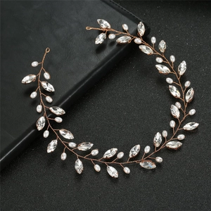 Handcrafted Bridal Hair Vine Wedding Headband With Marquise Glass Rhinestone And Faux Artificial Pearl Copper Wire Accessories For Women