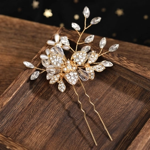 Épingle à cheveux mariée dorée avec strass marquise et perles pour coiffures de mariage