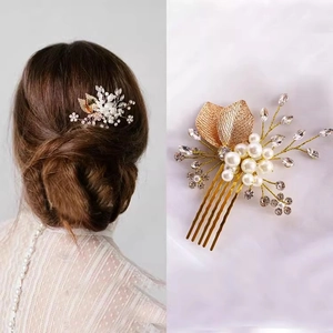 Peigne à Cheveux Mariée Feuille d'Or Fausse Künstliche Perle Strass Élégant Coiffe de Mariage pour Femmes Bijoux de Cheveux de Soirée