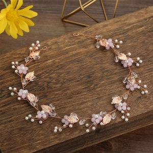 Vigne de cheveux or rose avec perles de cristal rose et perles pour mariage