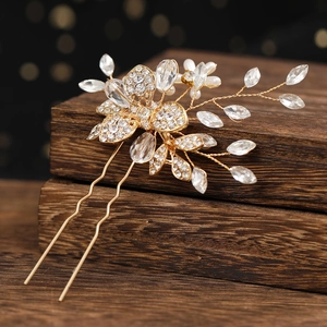 Épingle à cheveux de mariée dorée avec cristaux marquise et perles pour mariage