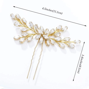Épingle à cheveux mariée feuilles argentées avec strass marquise de 11,5 x 8,5 cm