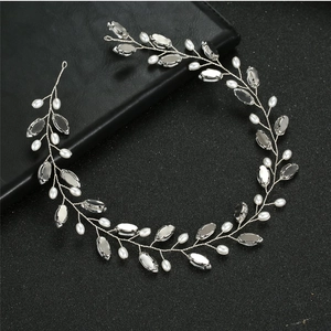 Handmade bridal headband with silver wire vines, white pearls and sparkling crystals