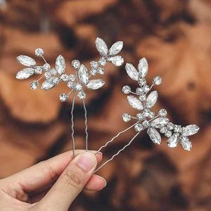 Élégantes Épingles à Cheveux Mariage en Alliage avec Strass Feuille Florale Pics à Cheveux en U Accessoires Cheveux Fête Femme