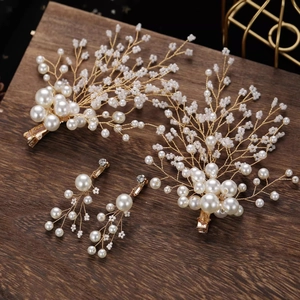 Barrettes À Cheveux Et Boucles D'Oreilles En Künstliche Perles Pour Filles Épingles À Cheveux Branche Dorée Pour Mariage Anniversaire Bijoux De Tête