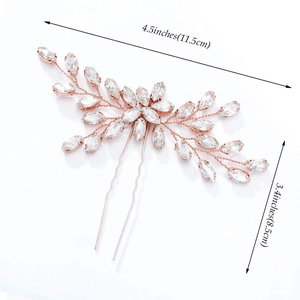 Épingle à cheveux de mariée or rose avec strass marquise, taille 11,5 x 8,5 cm