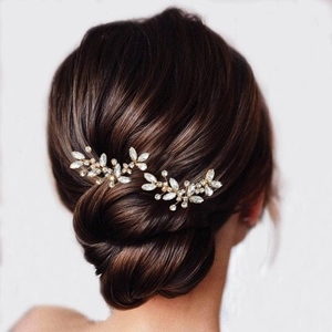 Épingles à cheveux de mariée argentées avec strass en forme de feuilles sur chignon