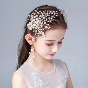 Ensemble pince à cheveux et boucles d'oreilles perles de princesse pour filles