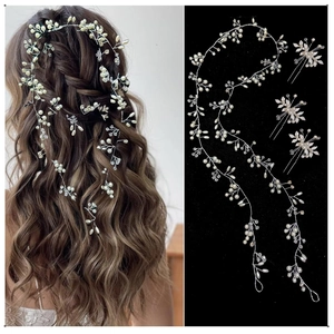 Parure d'accessoires de mariage avec vigne argentée de 1m et 3 épingles à perles