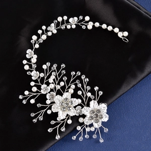 Vigne de Cheveux Mariée Faite à la Main Alliage Argent Künstliche Perles Strass Fleur Coiffure pour Mariage Fête Femme Bijoux