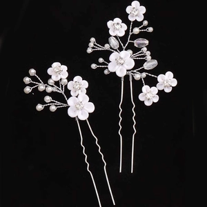 Élégant Ensemble d'épingles à Cheveux Mariée Fleurs Blanches Künstliche Perles Strass Fil d'alliage Or Argent Coiffe Mariage Bijoux Femme