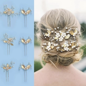 Forcine per Capelli da Sposa in Lega a Forma di Foglia Con Künstliche Perle Sintetiche e Perline di Cristallo Oro Argento Accessori per Matrimonio Donna