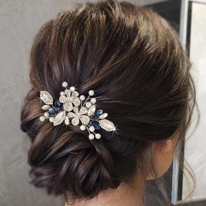 Peigne à Cheveux Fleur de Mariage Argent Strass Bleu Künstliche Perle Blanche Coiffe de Mariée Élégants Accessoires Cheveux pour Femmes Fête