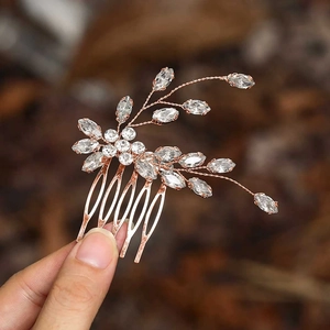 Pettine per capelli da sposa in oro rosa con fiori di cristallo e strass chic