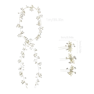Parure de mariée dorée avec vigne de 1m et 3 épingles à cheveux assorties pour mariage