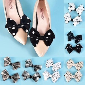 Polka Dot Plaid Bow Shoe Clips For Women Bridal Wedding Shoes Decorations Fabric Cloth Sweet Fashion Shoe Accessories