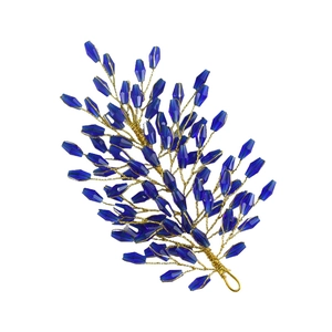 Elegant gold wire hair vine accessory with sparkling deep blue crystal beads for hair styling