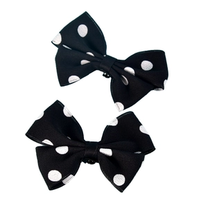 Pair of elegant black and white polka dot bow shoe clips for bridal wedding accessories
