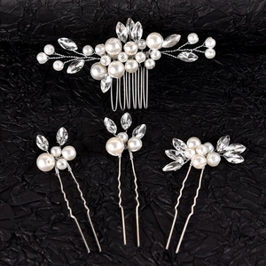 Parure de 4 peignes et épingles à cheveux de mariée avec perles et cristaux
