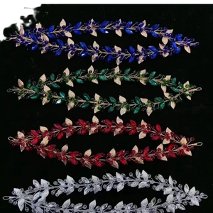 Serre-tête de mariée fait main avec feuilles en cristal bleu vert rouge et argenté