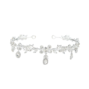 Silver bridal butterfly tiara with sparkling crystal rhinestones and teardrop pendants