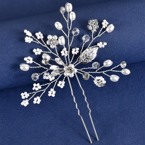 Forcina per Capelli da Sposa Fatta a Mano in Lega con Künstliche Perle Sintetiche Cristallo Fiore Foglia a Forma di U Accessori