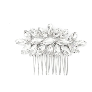Peigne à cheveux de mariée argenté avec strass marquise et clip métallique à 8 dents