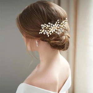 Bridal hair comb with gold wires and white marquise crystals for wedding hair styles